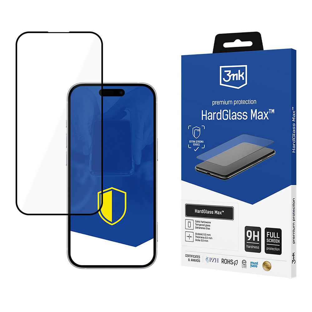 Защитно фолио 3MK HardGlass Max за екран на Apple iPhone 17 Pro, закалено стъкло, пълно лепене, черно