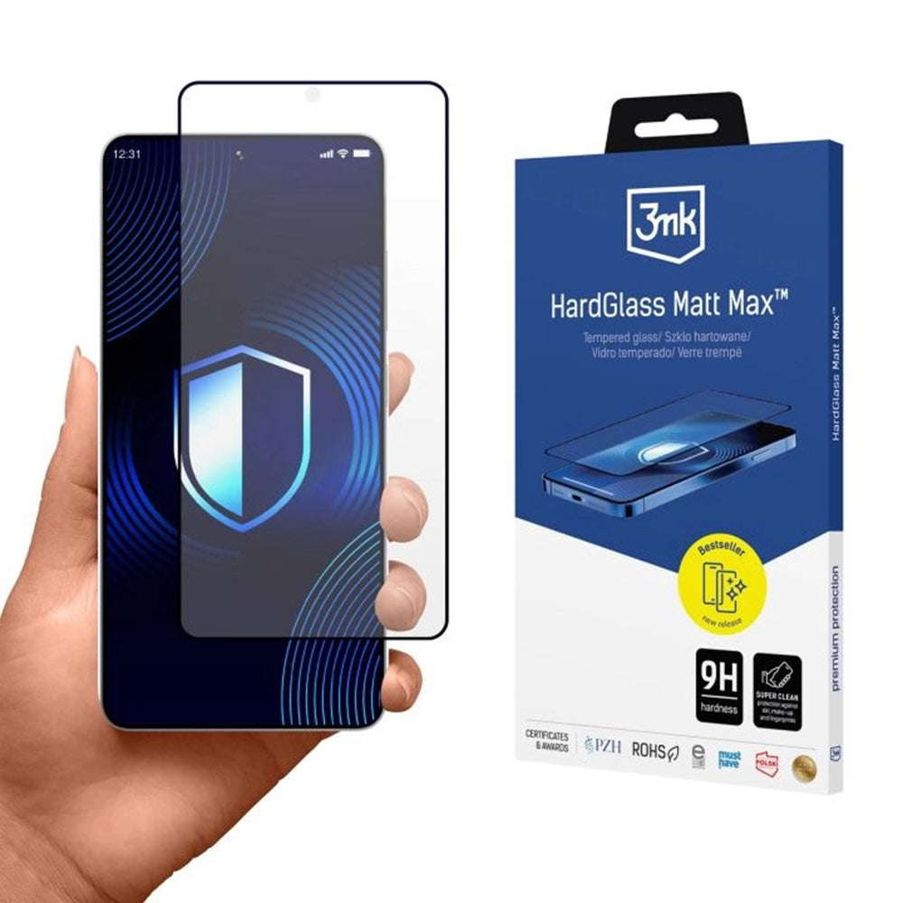 Фолио за защита на екрана 3MK HardGlass за Samsung Galaxy S26 Ultra S948, Закалено стъкло, Пълно лепило, Черно