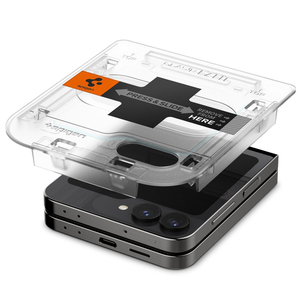 Защитно фолио за външен екран Spigen GlastR EZ FIT за Samsung Galaxy Z Flip6 F741, закалено стъкло, пълно залепване, комплект от 2 броя AGL07972