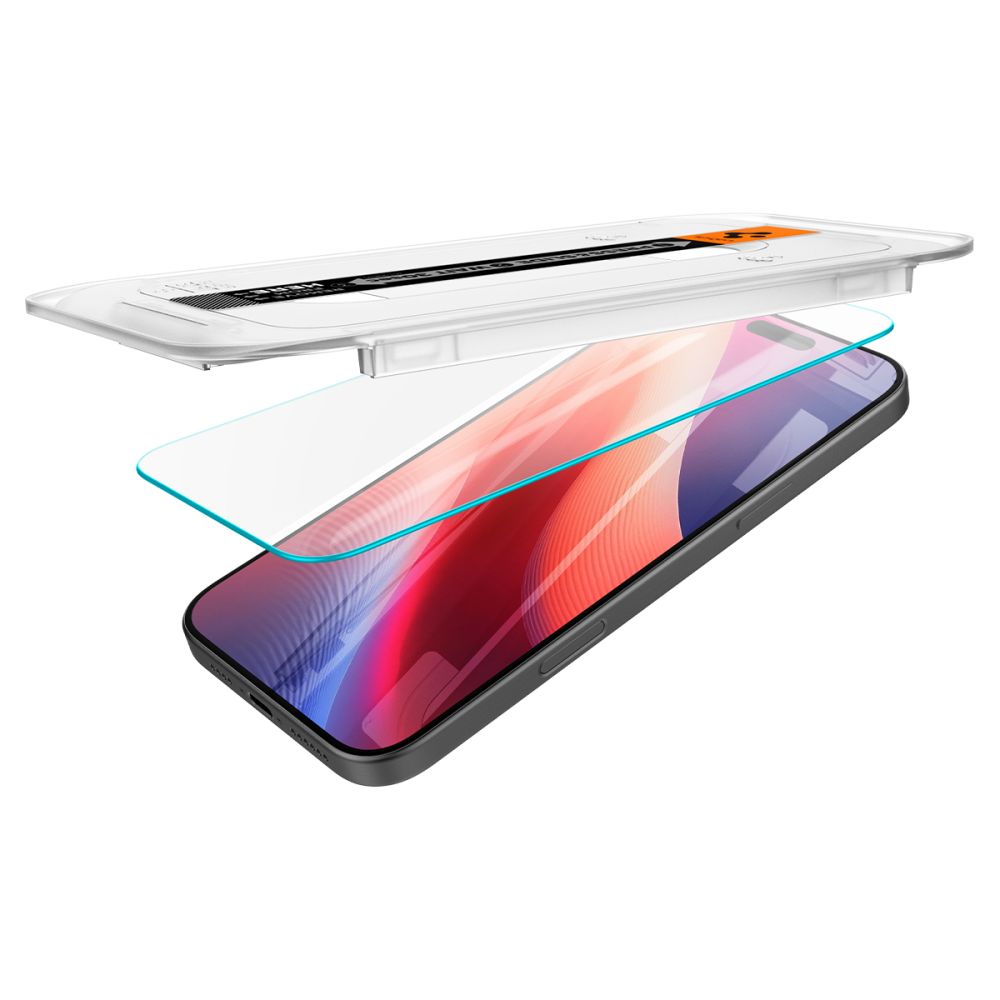 Защитно фолио за екран Spigen GlastR EZ FIT за Apple iPhone 17 Pro / 17 / 16 Pro, закалено стъкло, пълно залепване, комплект 2 броя