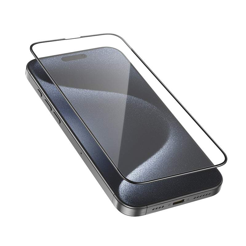 Защитно фолио за екран HOCO G16 за Apple iPhone 16 Pro Max, закалено стъкло, пълно лепило, 5D, черно.