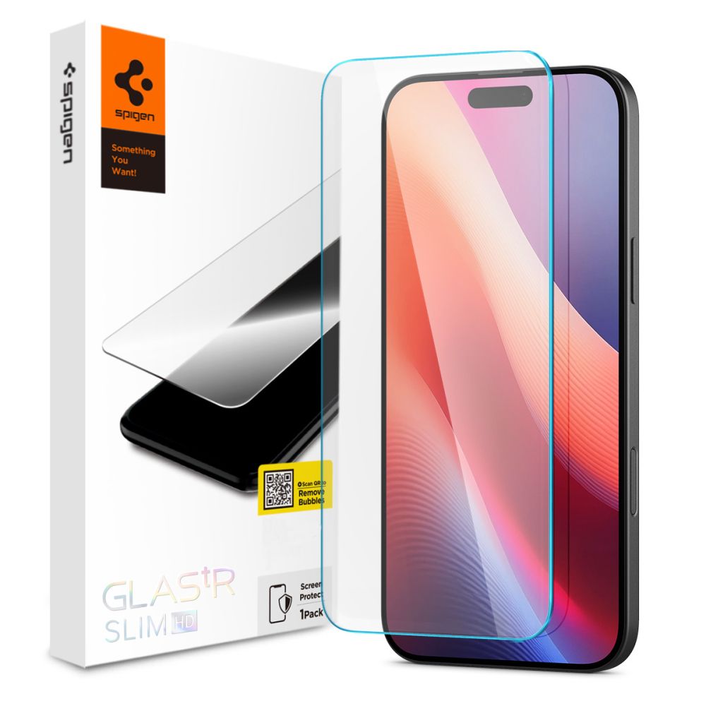 Защитно фолио за екран Spigen GlastrR Slim HD за Apple iPhone 16 / 15, Закалено стъкло, Пълно лепило, 2.5D AGL06910