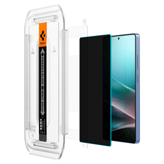 Протектор за екран Privacy Spigen GlastR EZ FIT HD за Samsung Galaxy S25 Ultra S938, закалено стъкло, пълно залепване, комплект 2 броя AGL09335