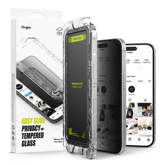Защита на екрана Ringke Easy Slide за Apple iPhone 16 Pro Max, защитено стъкло, пълно лепило, комплект 2 броя