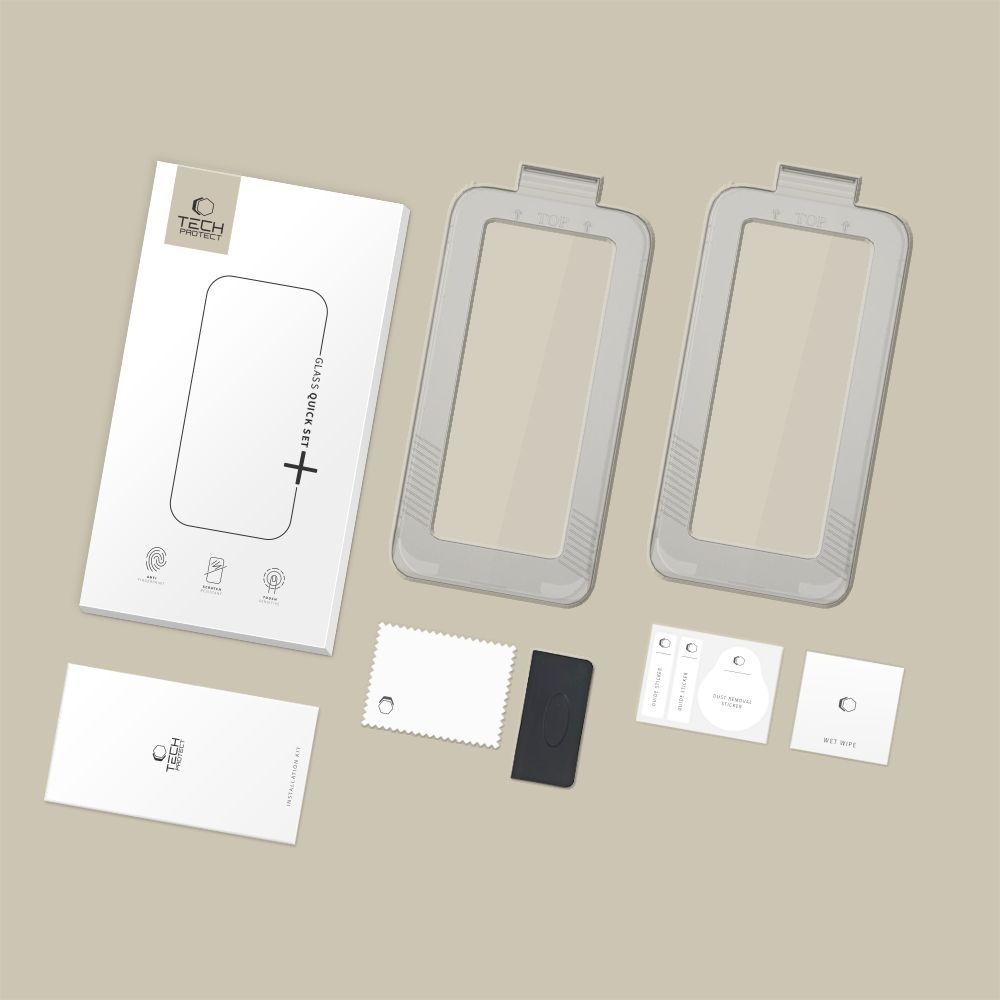 Защитно фолио за екран Tech-Protect Quick Set+ за Apple iPhone 17, Закалено стъкло, Пълно лепило, Комплект 2 броя, Черно