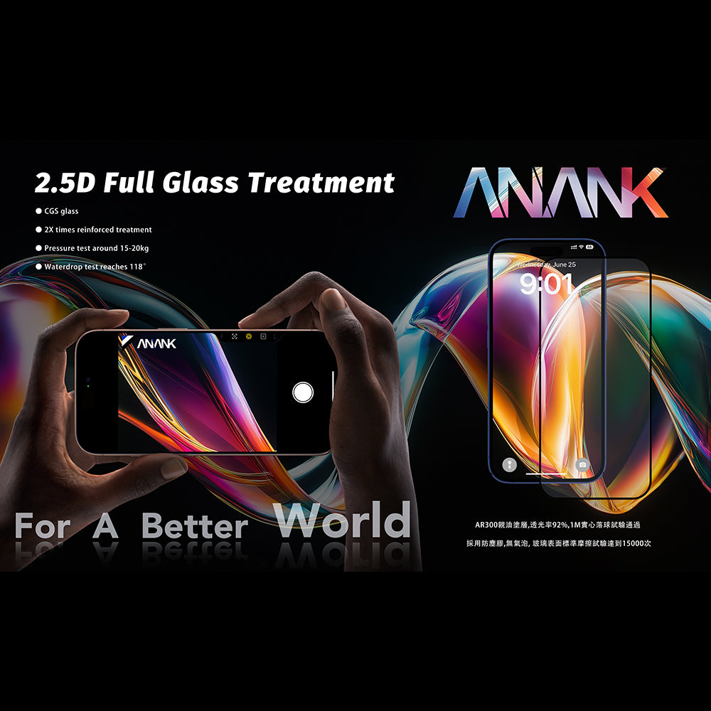 Защитно фолио Anank 5X Reinforced за Apple iPhone 17 Pro, закалено стъкло, Full Glue, 2.5D, черно