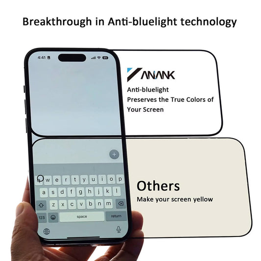 Протектор за екран Anti Blue Light Anank за Apple iPhone 14 Pro, закалено стъкло, пълно залепване, 2.5D, черен