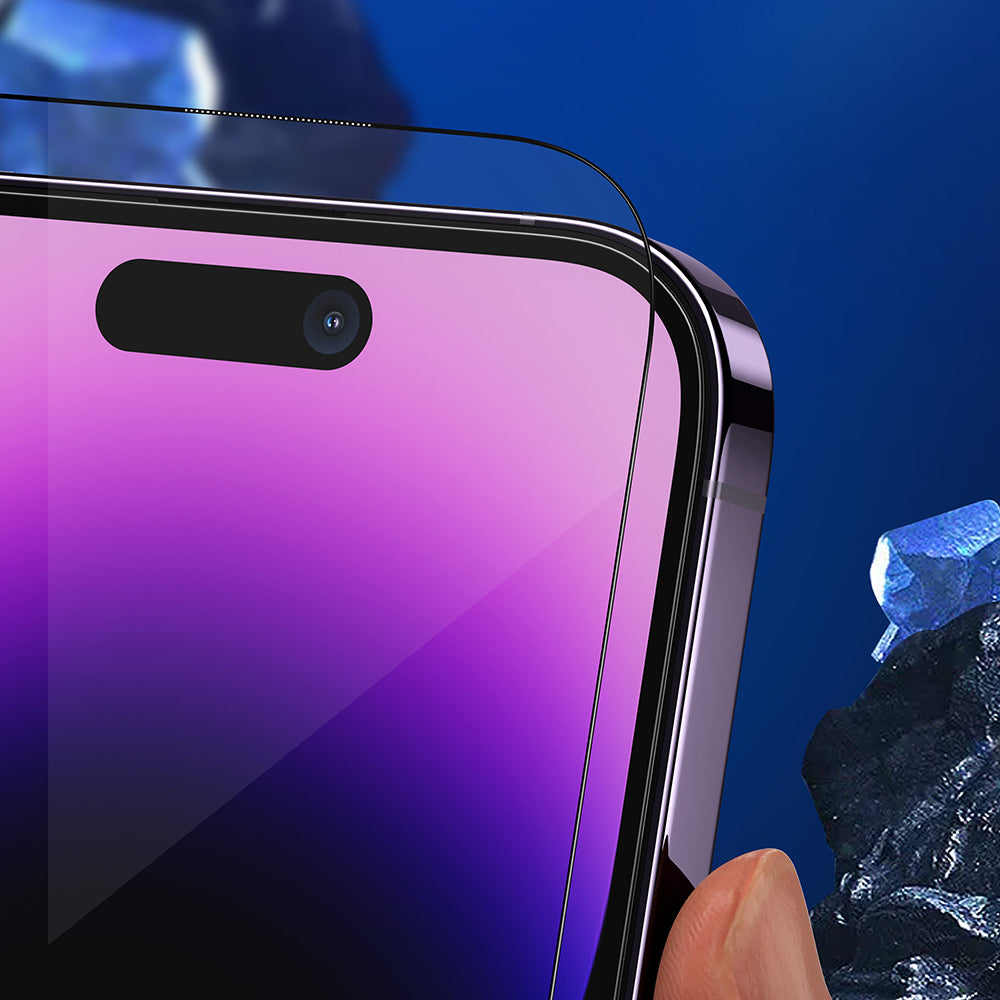 Протектор за екран Blueo Anti-Broken за Apple iPhone 16 Plus / 15 Plus / 14 Pro Max, закалено стъкло, пълно залепване, черен