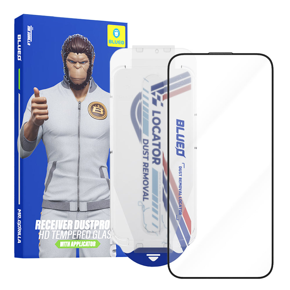 Протектор за екран Blueo Anti-Dust HD Applicator Pro за Apple iPhone 15 Pro Max, закалено стъкло, пълно залепване, черен