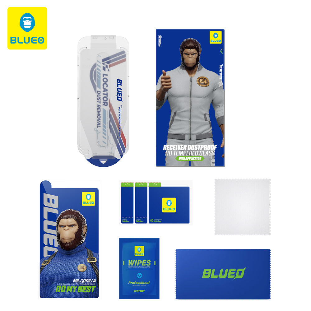 Протектор за екран Blueo Anti-Dust HD Applicator Pro за Apple iPhone 16 Pro Max, закалено стъкло, пълно залепване, черен