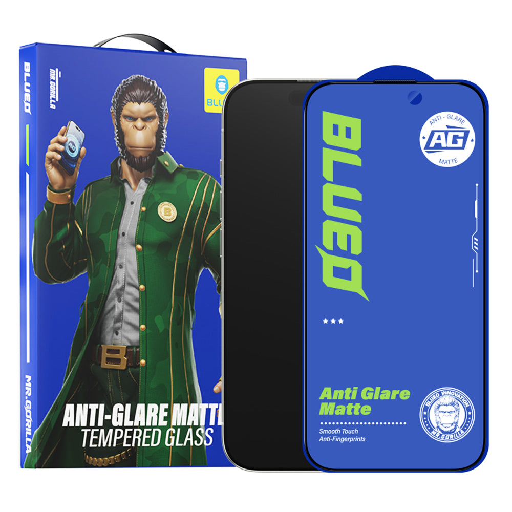 Протектор за екран Blueo Anti-Glare за Apple iPhone 14 Pro, закалено стъкло, пълно залепване, черен