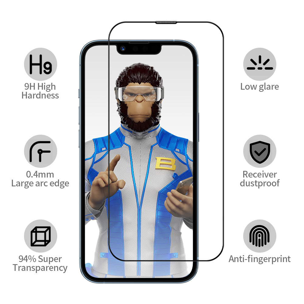 Протектор за екран Blueo Anti-Reflective HD Applicator Pro за Apple iPhone 14 Pro, закалено стъкло, пълно залепване, черен