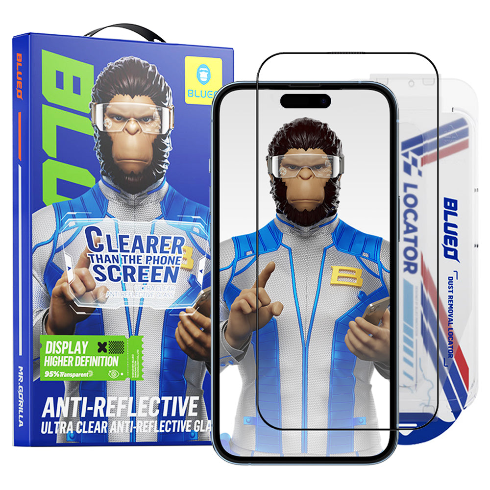 Протектор за екран Blueo Anti-Reflective HD Applicator Pro за Apple iPhone 16 Pro, закалено стъкло, пълно залепване, черен