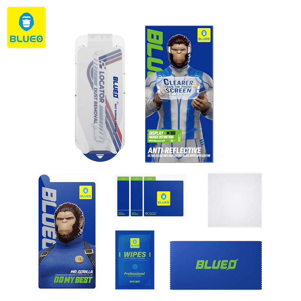 Протектор за екран Blueo Anti-Reflective HD Applicator Pro за Apple iPhone 16 Pro, закалено стъкло, пълно залепване, черен