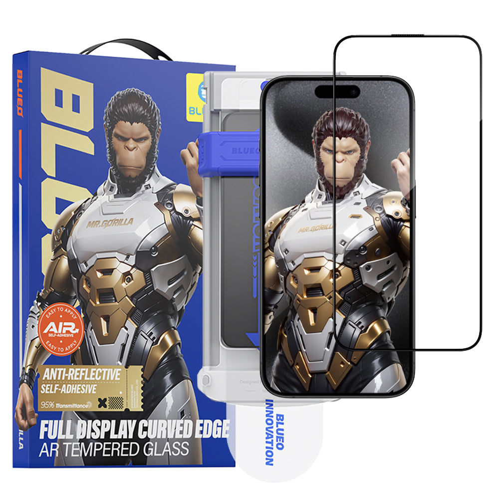 Протектор за екран Blueo AR Applicator Pro за Apple iPhone 16 Pro Max, закалено стъкло, пълно залепване, 3D, черен