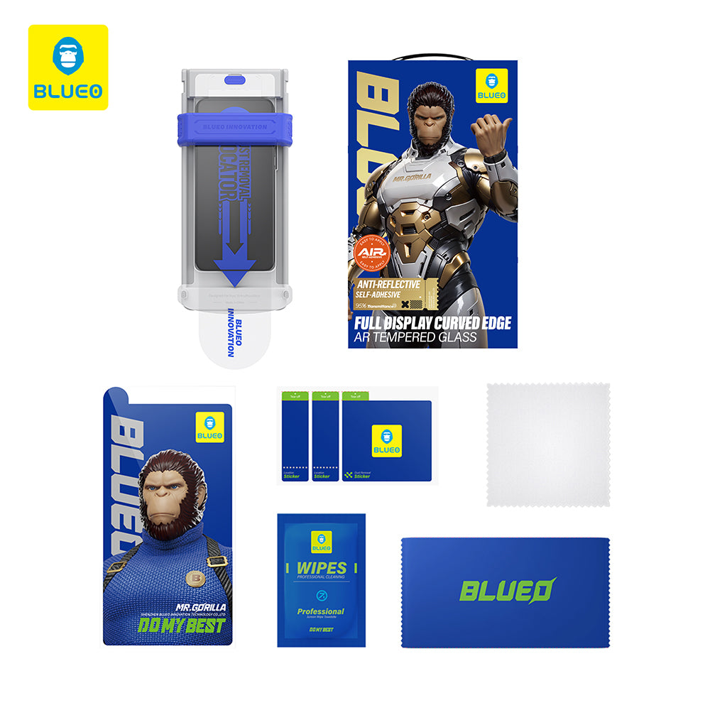 Протектор за екран Blueo AR Applicator Pro за Apple iPhone 16 Pro, закалено стъкло, пълно залепване, 3D, черен