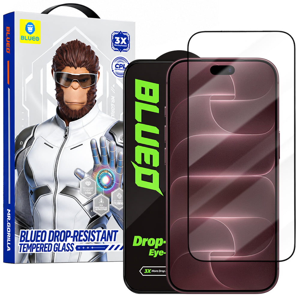 Защитно стъкло за екран Blueo Drop Resistant за Apple iPhone 18 Pro Max / 17 Pro Max / 16 Pro Max, закалено стъкло, Full Glue, черно
