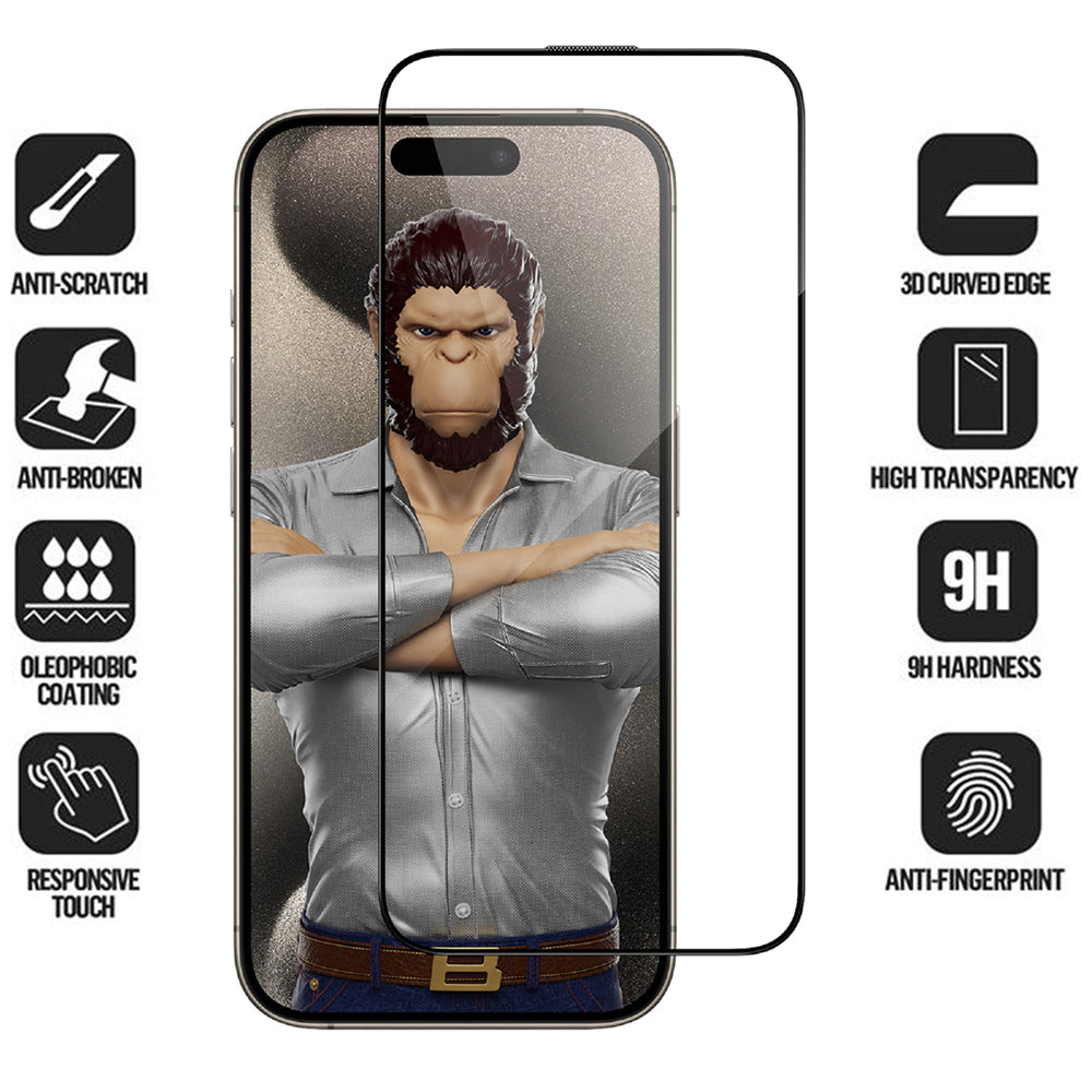 Протектор за екран Blueo HD Applicator Pro за Apple iPhone 16 Pro Max, закалено стъкло, пълно залепване, 3D, черен
