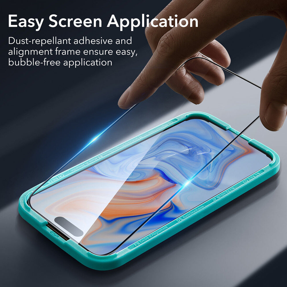 Защитно фолио ESR за екран на Apple iPhone 15, закалено стъкло, пълно залепване, черно
