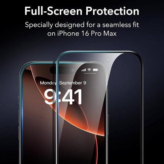 Защитно фолио ESR за екран на Apple iPhone 17 Pro, закалено стъкло, Full Glue, комплект от 3 броя