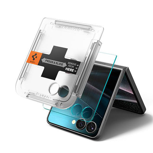Фолио за защита на външен екран Spigen GlastR EZ FIT за Samsung Galaxy Z Flip7 F766, закалено стъкло, пълно лепене, комплект от 2 броя AGL09585