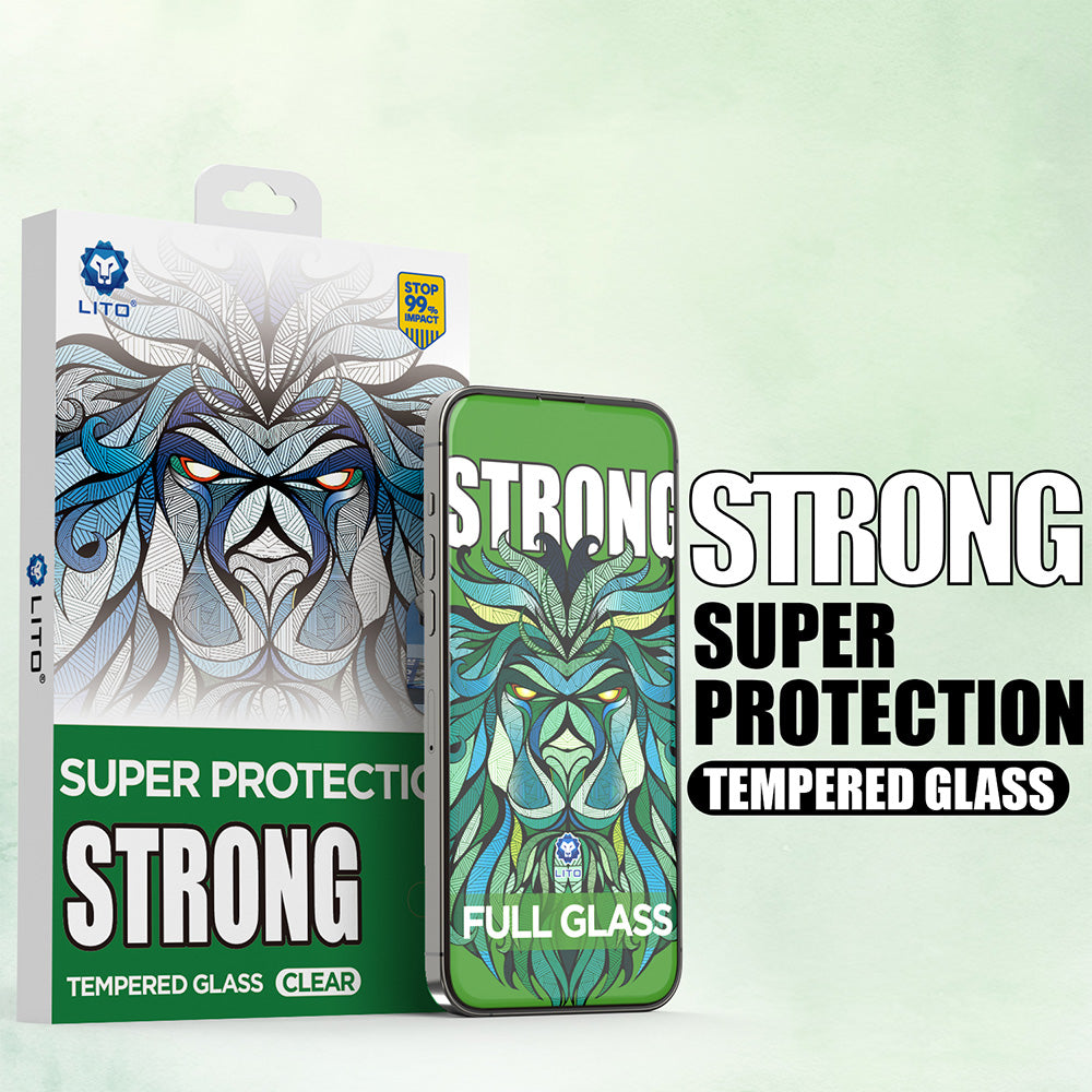 Защитно фолио Lito D+ Max Strong за Apple iPhone 17 Pro Max, закалено стъкло, пълно лепило, черно