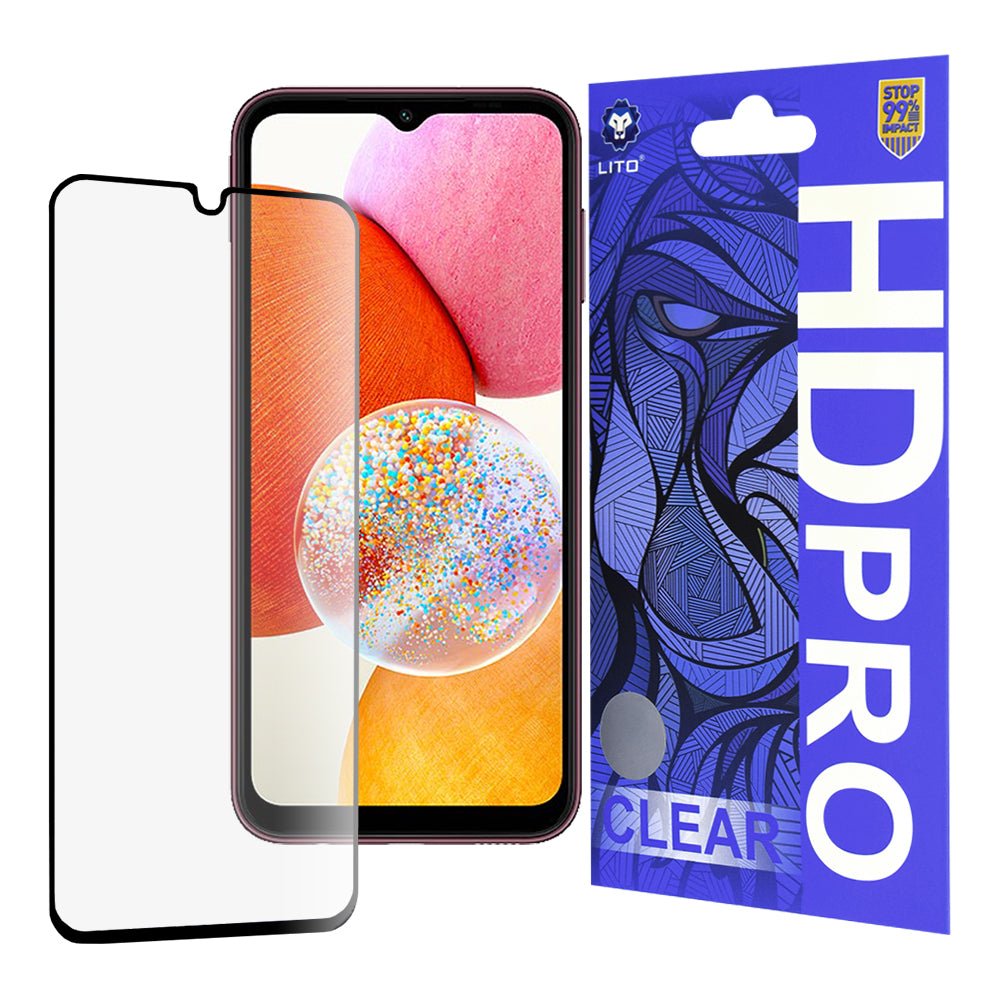 Протектор за екран Lito HD Pro Clear за Samsung Galaxy A14 A145 / A14 5G A146, закалено стъкло, пълно залепване, черен