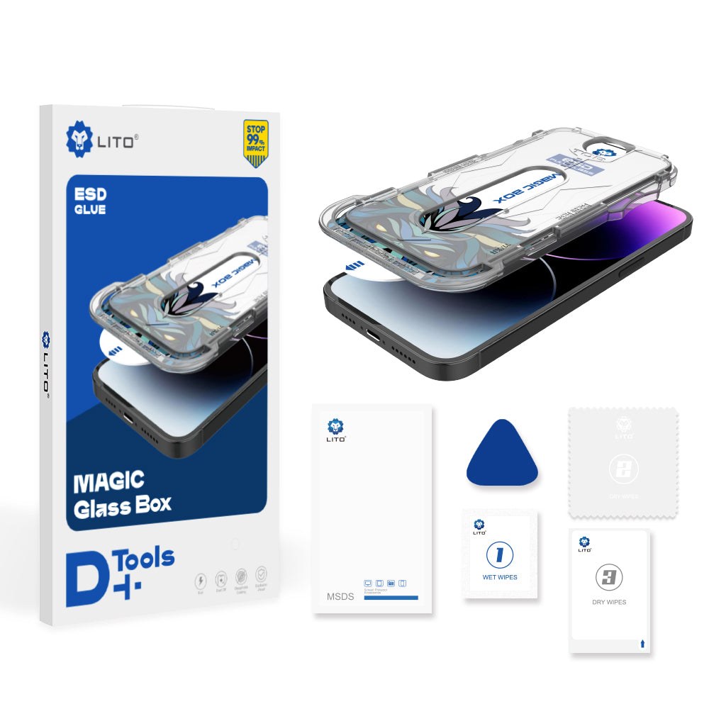 Протектор за екран Lito Magic Glass Box D+ Tools за Apple iPhone 16, закалено стъкло, пълно залепване