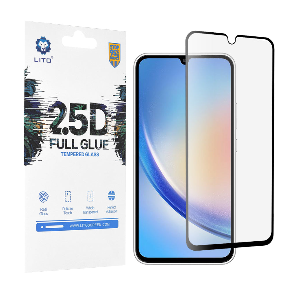 Протектор за екран Lito за Samsung Galaxy A34 A346, закалено стъкло, пълно залепване, 2.5D, черен
