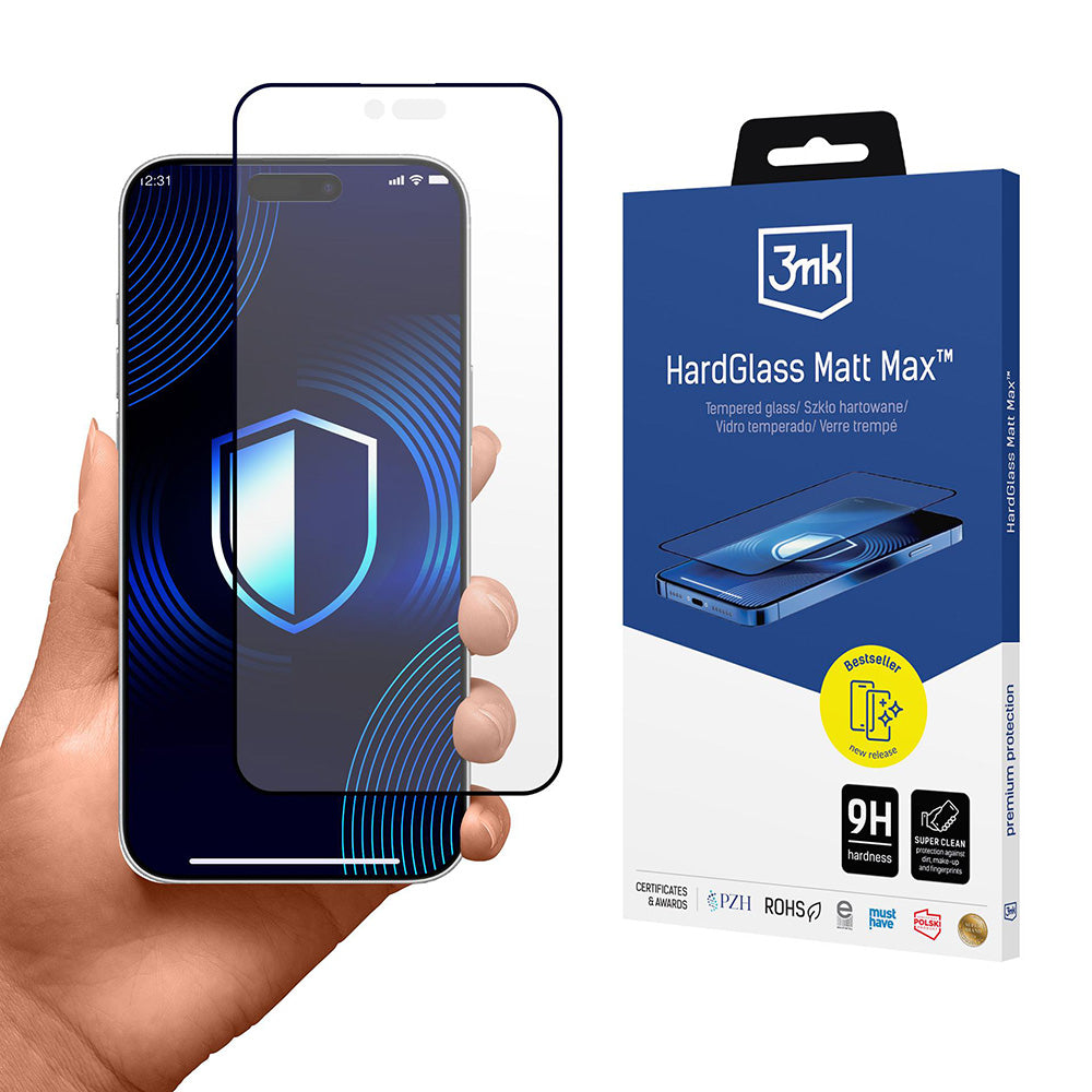 Защитно фолио Matte 3MK HardGlass Max за Apple iPhone 17 Air, закалено стъкло, Full Glue, черно