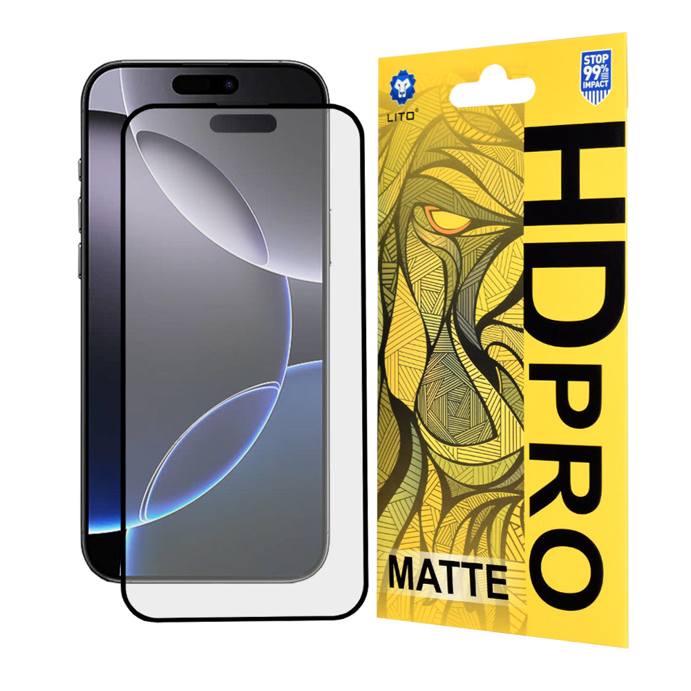 Матово защитно фолио за екран Lito HD Pro за Apple iPhone 16 Pro Max, закалено стъкло, пълно залепване, черно
