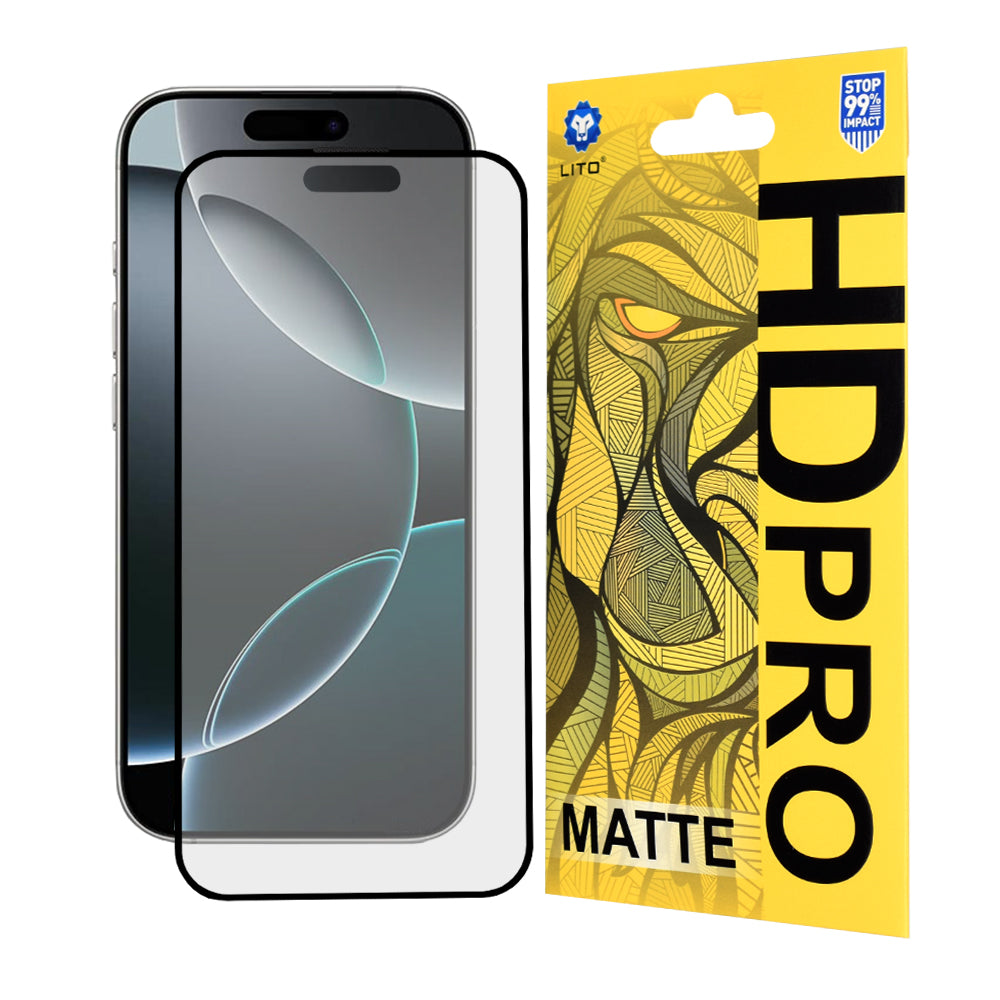 Матово защитно фолио за екран Lito HD Pro за Apple iPhone 16 Pro, закалено стъкло, пълно залепване, черно