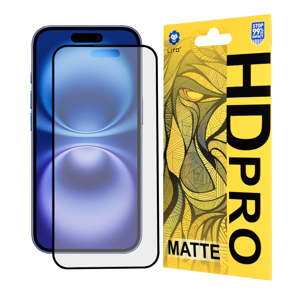 Матово защитно фолио за екран Lito HD Pro за Apple iPhone 16, закалено стъкло, пълно залепване, черно
