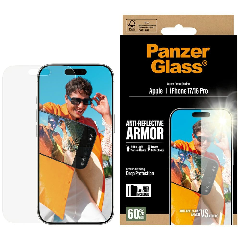 Защитно фолио Matte PanzerGlass Armor EasyAligner за Apple iPhone 17 / 16 Pro, закалено стъкло, Full Glue