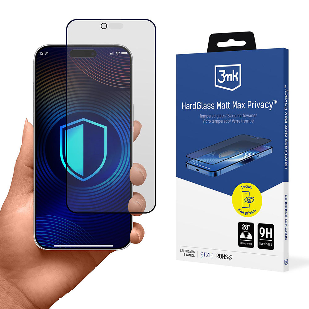 Matte Privacy Screen Protector 3MK HardGlass Max for Apple iPhone 17 Air, Tempered Glass, Full Glue