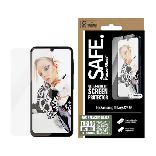 Защитно фолио за екран PanzerGlass Safe. Ultra-Wide Fit EasyAligner за Samsung Galaxy A26 A266, Закалено стъкло, Full Glue