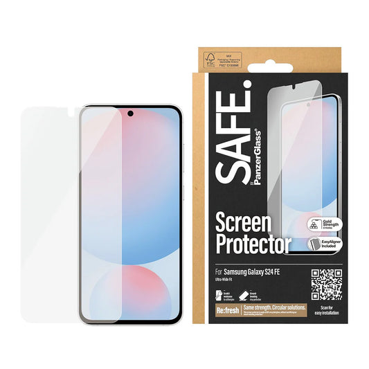 Защитно фолио за екран PanzerGlass Safe. Ultra-Wide Fit EasyAligner за Samsung Galaxy S24 FE S721, Закалено стъкло, Пълно залепване.