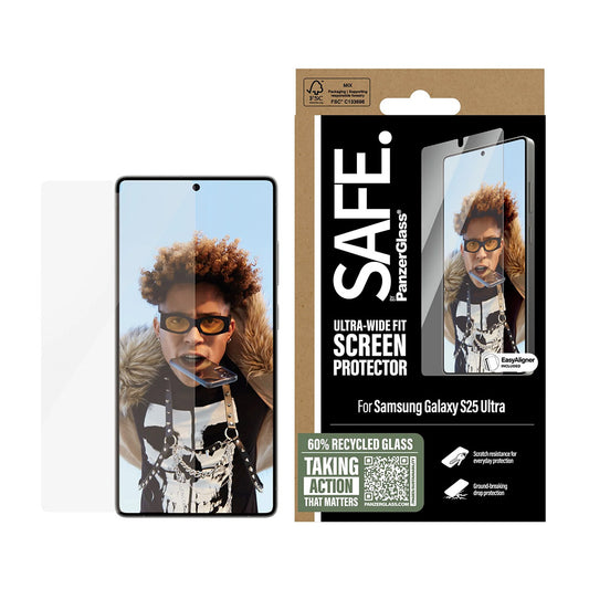 Защитно фолио за екран PanzerGlass Safe. Ultra-Wide Fit EasyAligner за Samsung Galaxy S25 Ultra S938, Закалено стъкло, Пълно залепване.