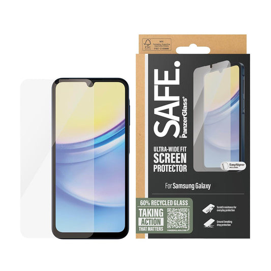 Защитно фолио за екран PanzerGlass Safe. Ultra-Wide Fit за Samsung Galaxy A16 5G A166 / A16 4G A165, Закалено стъкло, Пълно залепване