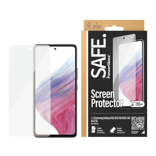 Фолио за защита на екрана PanzerGlass Safe. Ultra-Wide Fit за Samsung Galaxy A53 5G A536 / A52s 5G A528 / A52 5G A526, Закалено стъкло, Пълно залепване