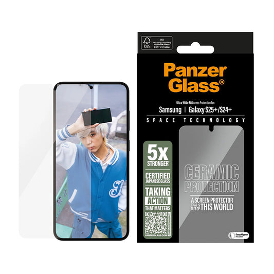 Защитно фолио за екран PanzerGlass Ultra-Wide Ceramic EasyAligner за Samsung Galaxy S25+ S936 / S24+ S926, закалено стъкло, пълно залепване