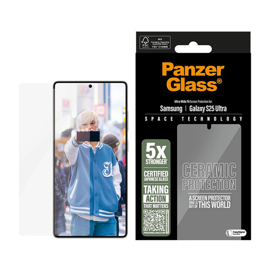 Фолио за защита на екрана PanzerGlass Ultra-Wide Ceramic EasyAligner за Samsung Galaxy S25 Ultra S938, закалено стъкло, Full Glue