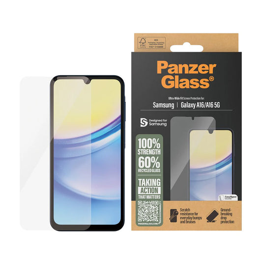 Защитно фолио за екран PanzerGlass Ultra-Wide Fit EasyAligner за Samsung Galaxy A16 5G A166 / A16 4G A165, закалено стъкло, пълно залепване