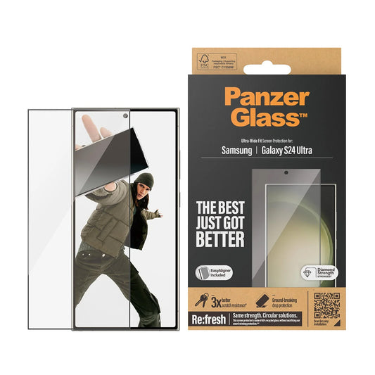 Защитно фолио за екран PanzerGlass Ultra-Wide Fit EasyAligner за Samsung Galaxy S24 Ultra S928, закалено стъкло, пълно залепване, черно