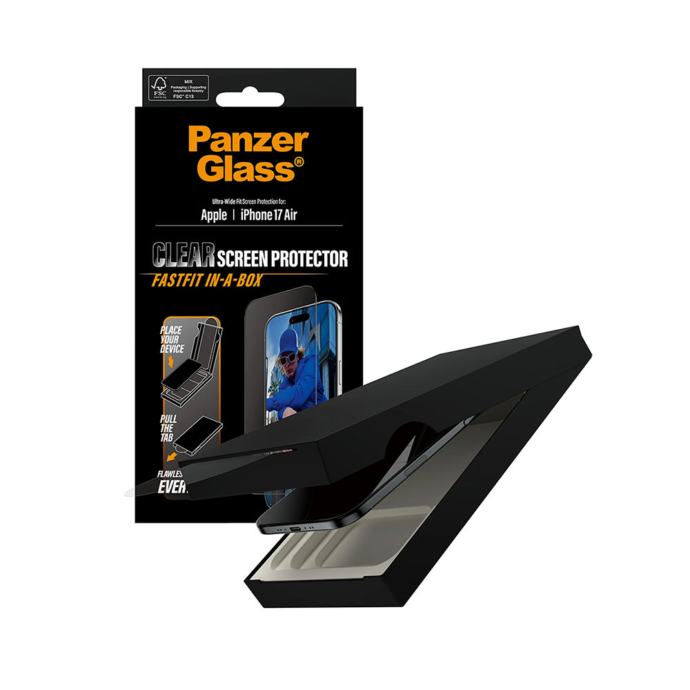 Защитно фолио за екран PanzerGlass Ultra-Wide Fit Fastfit за Apple iPhone 17 Air, закалено стъкло, Full Glue, черно