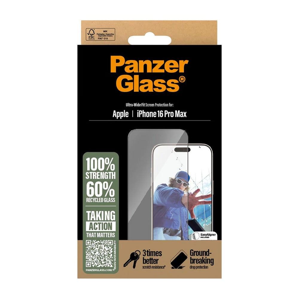 Защитно фолио за екран PanzerGlass Ultra-Wide Fit за Apple iPhone 16 Pro Max, закалено стъкло, пълно залепване, черно