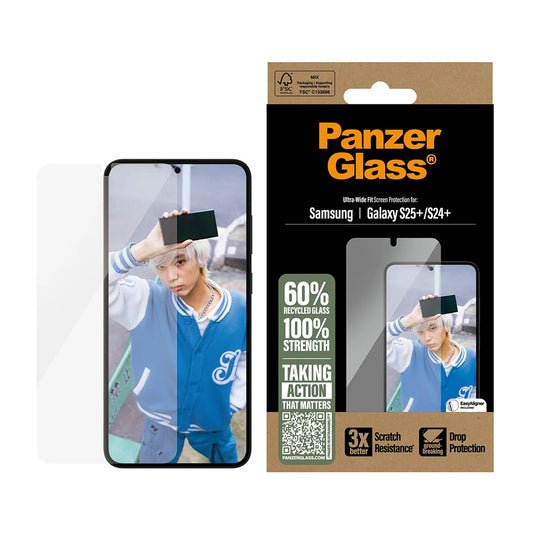 Защитно фолио за екран PanzerGlass Ultra-Wide Fit за Samsung Galaxy S25+ S936 / S24+ S926, закалено стъкло, Full Glue