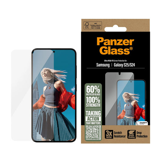 Защитно фолио за екран PanzerGlass Ultra-Wide Fit за Samsung Galaxy S25 S931 / S24 S921, закалено стъкло, Full Glue