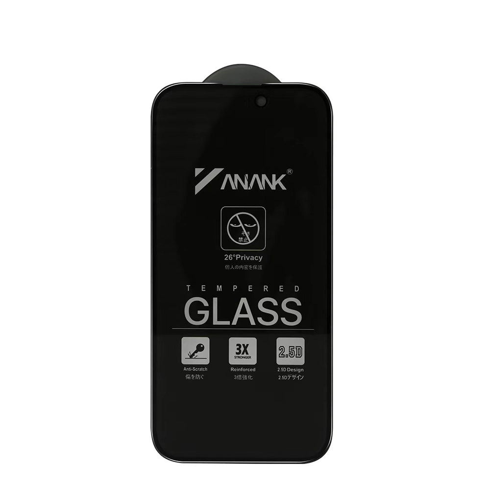 Протектор за екран Privacy Anank 3X Reinforced за Apple iPhone 14 Pro Max, закалено стъкло, пълно залепване, 2.5D