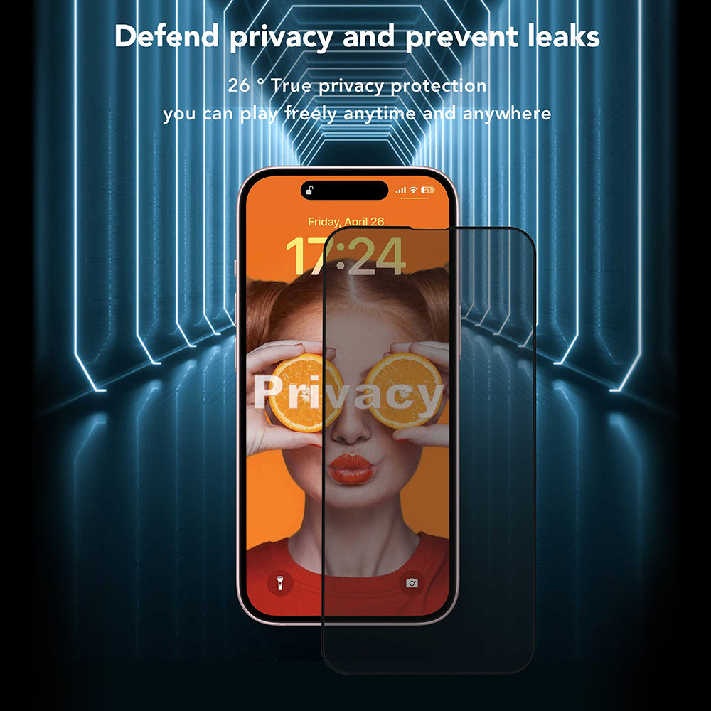 Протектор за екран Privacy Anank 3X Reinforced за Apple iPhone 17e / 16e / 14 / 13 Pro, закалено стъкло, пълно залепване, 2.5D